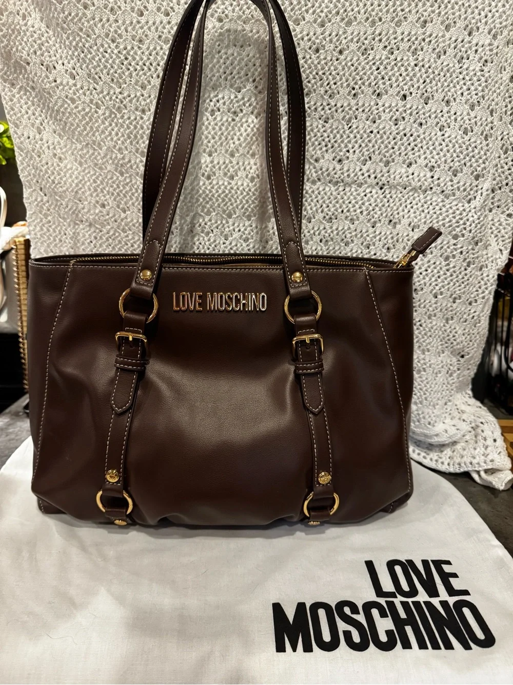 Love Moschino Dark Brown Leather purse with Gold Hardware - Picture 1 of 13